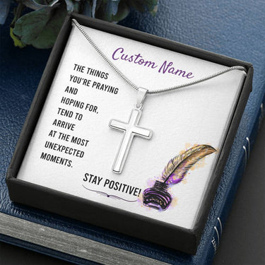 Personalized Stay Positive Cross Necklace - Love You This Much